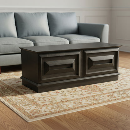 52" Dark Brown Solid Wood Storage Ottoman – Luxury Wood Collection