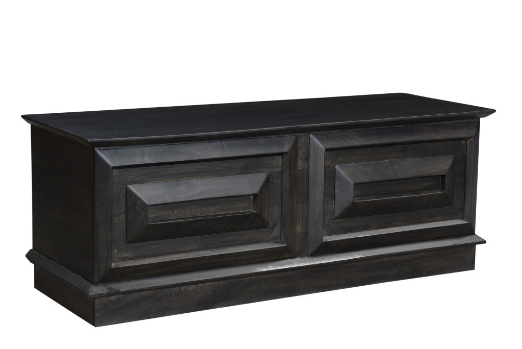 52" Dark Brown Solid Wood Storage Ottoman – Luxury Wood Collection