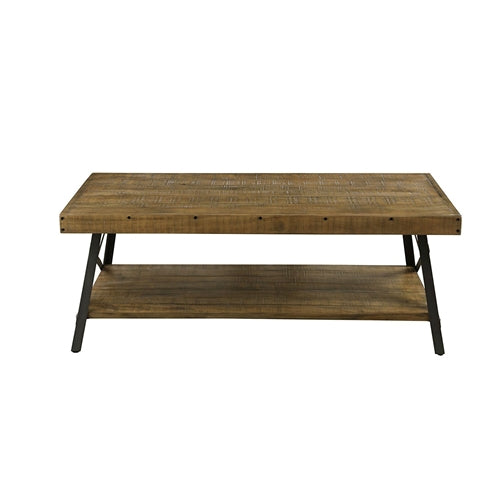 Industrial Solid Wood Coffee Table w/ Steel Legs