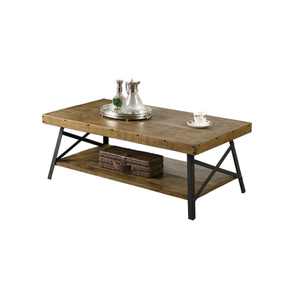 Industrial Solid Wood Coffee Table w/ Steel Legs