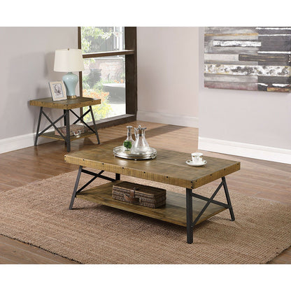 Industrial Solid Wood Coffee Table w/ Steel Legs