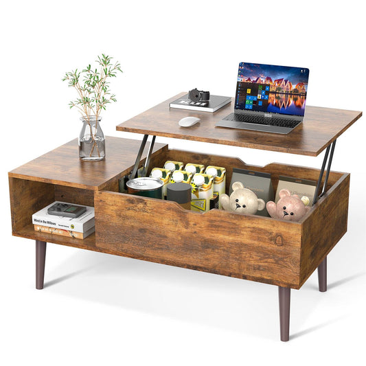Modern Lift-Top Coffee Table – Brown Wood