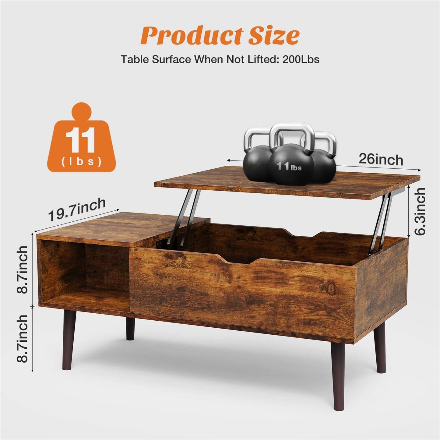 Modern Lift-Top Coffee Table – Brown Wood