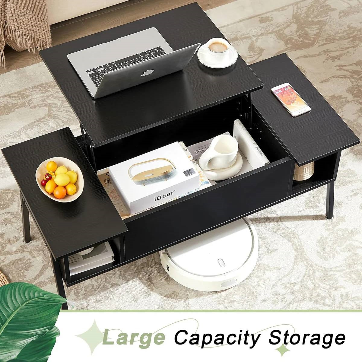 Modern Lift-Top Coffee Table – Black Wood