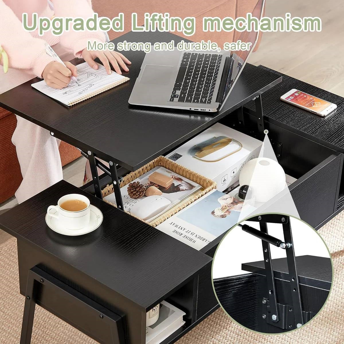 Modern Lift-Top Coffee Table – Black Wood