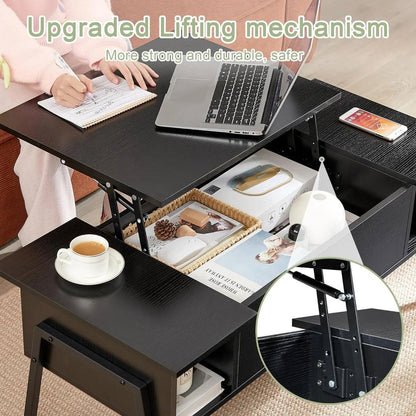 Modern Lift-Top Coffee Table – Black Wood