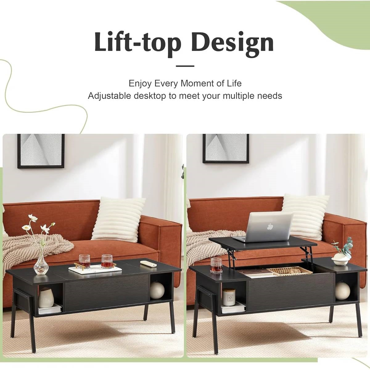Modern Lift-Top Coffee Table – Black Wood