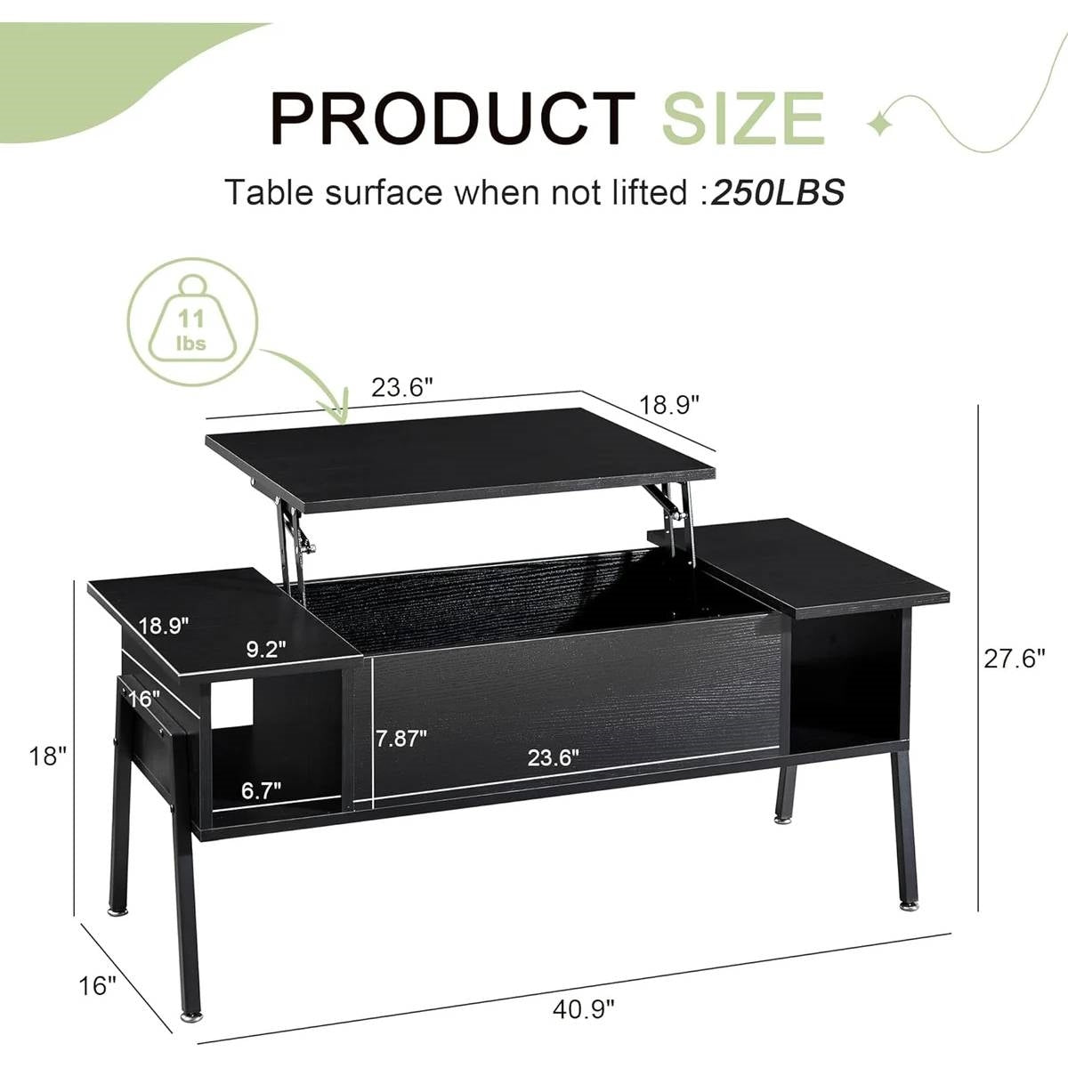 Modern Lift-Top Coffee Table – Black Wood
