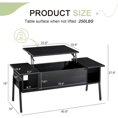 Modern Lift-Top Coffee Table – Black Wood