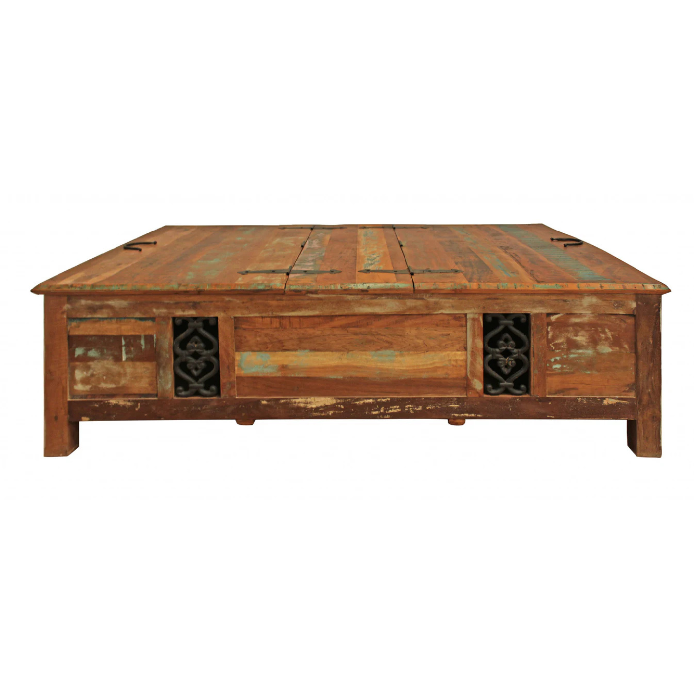60" Green & Brown Solid Wood Distressed Lift-Top Coffee Table – Premium Modern Collection