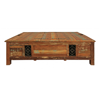 60" Green & Brown Solid Wood Distressed Lift-Top Coffee Table – Premium Modern Collection