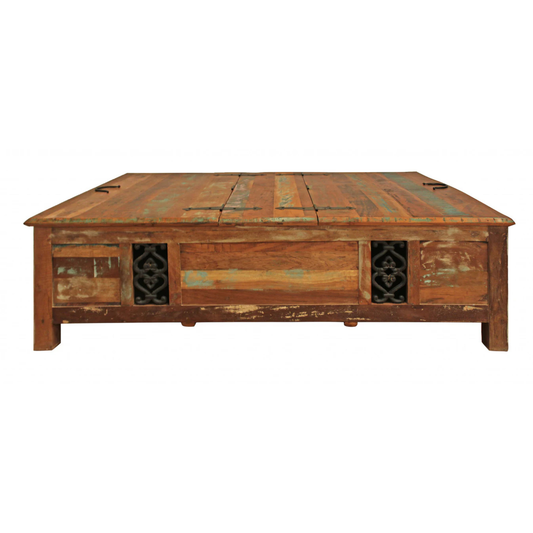 60" Green & Brown Solid Wood Distressed Lift-Top Coffee Table – Premium Modern Collection