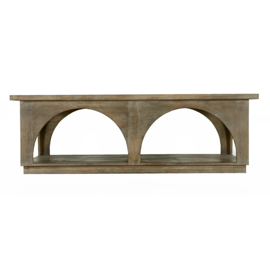 59" Brown Solid Wood Distressed Floor-Shelf Coffee Table – Luxury Wood Collection